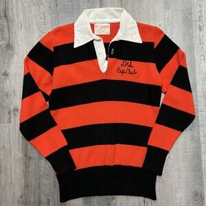 VTG 60s 70s Dehen Rugby Shirt Orange Striped Chain Stitched LHS Pep Club Preppy